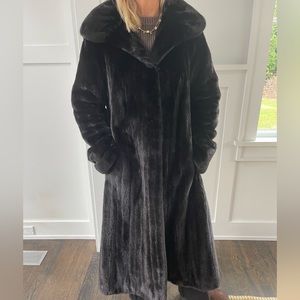 Pamela McCoy Faux Fur Black Full Length Coat NWOT